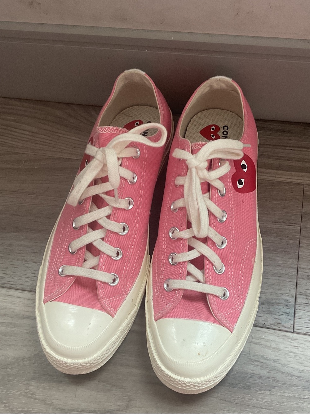 Comme des garcons Converse Pink Low Top Sneakers with Red Heart Logo
